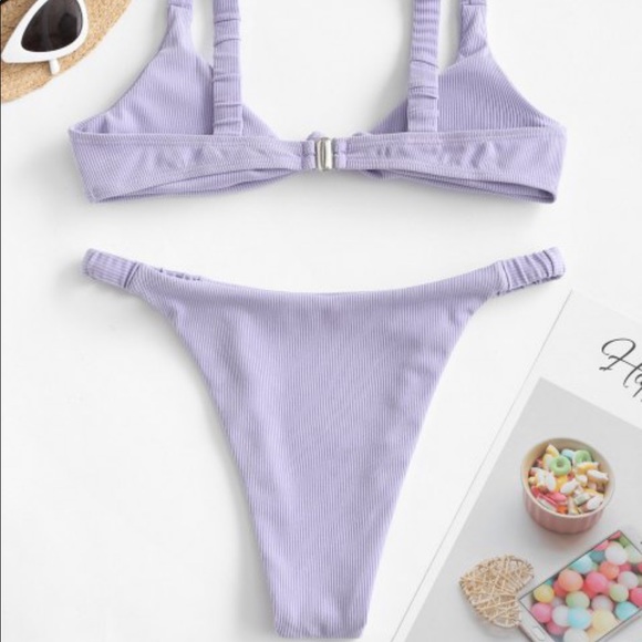 Zaful lavender elastic ribbed Bikini - Picture 2 of 7